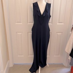 Worn 1x! BCBGMaxAzria Navy sleeveless Jumpsuit w/ruffle v-neck. Perfect for fall